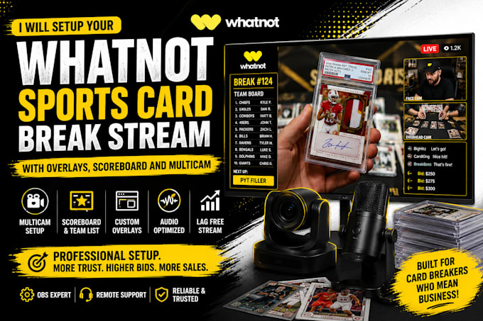 setup your whatnot vertical obs studio stream with overlays card and scoreboard
