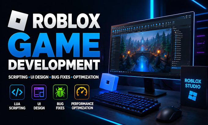 develop roblox games, lua scripting, UI design and bug fixes