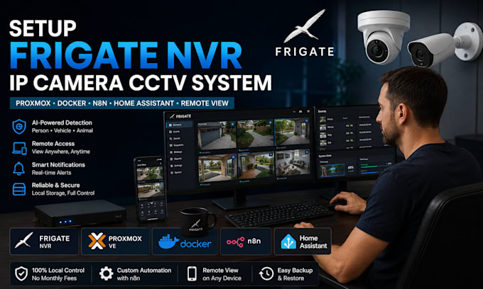 setup frigate nvr ip camera cctv proxmox docker n8n home assistant remote view