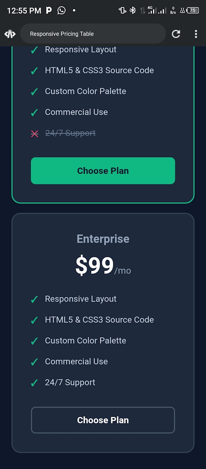 code responsive HTML CSS layout and custom website component