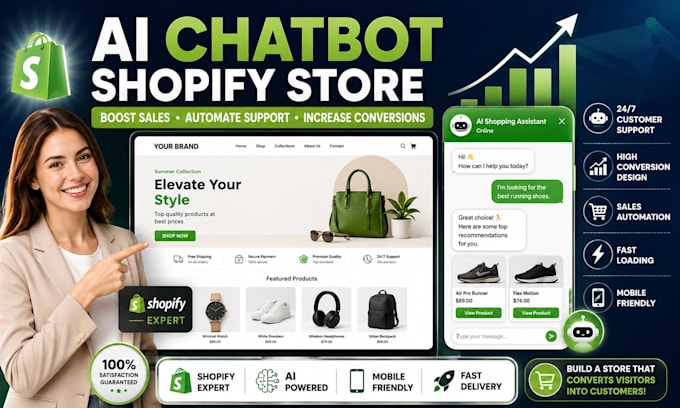 build ai chatbot powered shopify ecommerce store website that converts