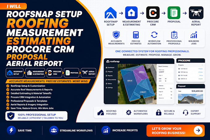 roofsnap setup roofing measurement estimating procore CRM proposal aerial report