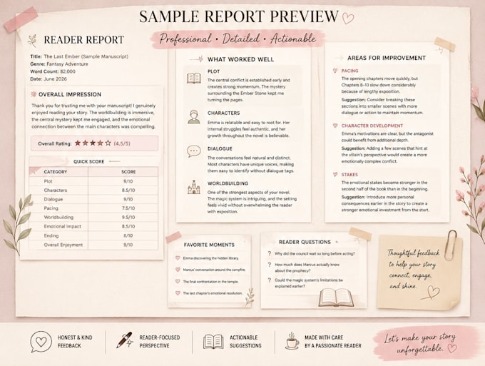 beta read your fiction novel and provide detailed reader feedback