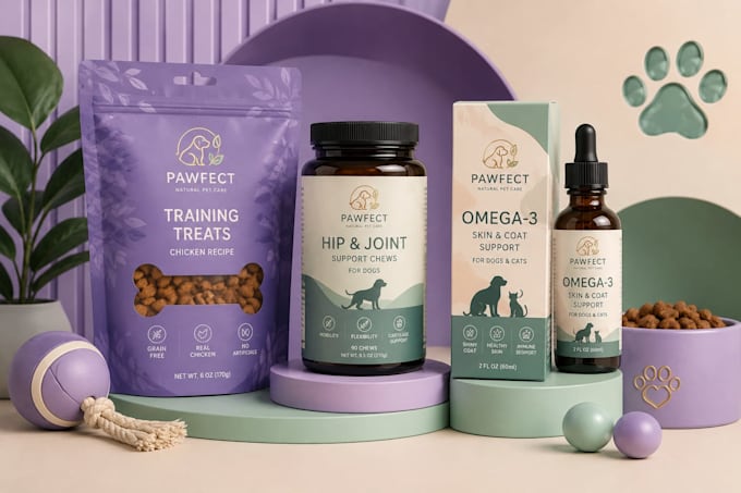 do pet packaging, dog treat label, pet supplement mockup expert