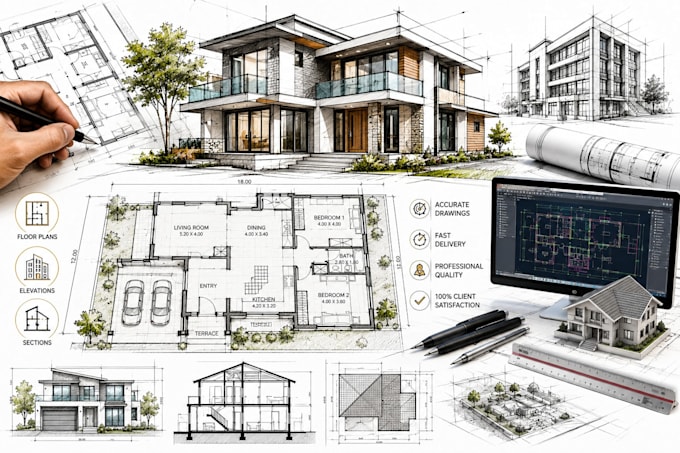 architectural floor plans, cad drafting, and building drawings