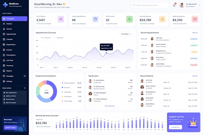 build a modern hospital and clinic dashboard laravel react