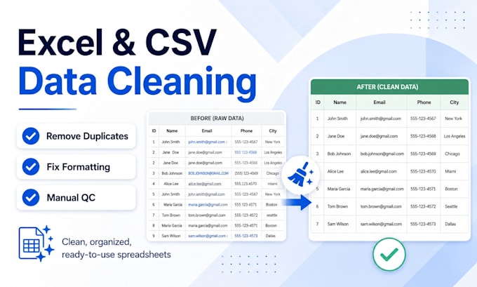 clean, format, deduplicate and organize your excel or CSV data