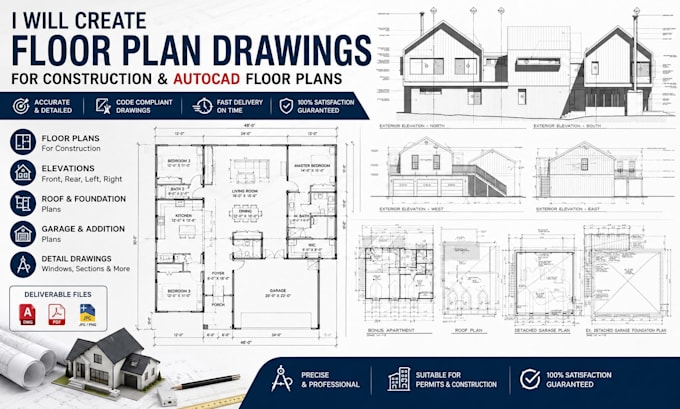 create floorplan drawings for construction and auto cad floor plans