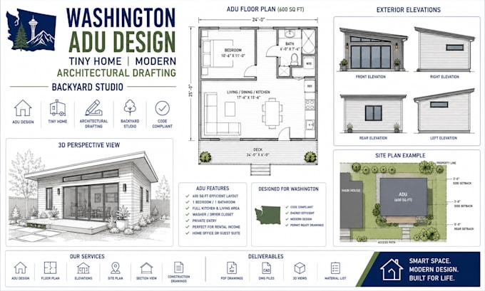 washington adu design tiny home modern architectural drafting backyard studio