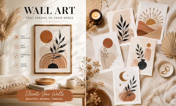 create boho minimalist wall art printable for etsy shop