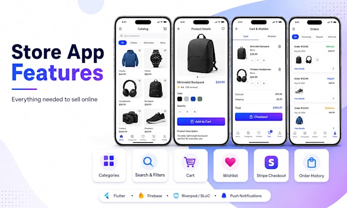 develop flutter ecommerce app stripe payment ios android