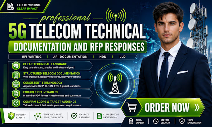 write 5g telecom technical documentation, rfp responses and network design docs
