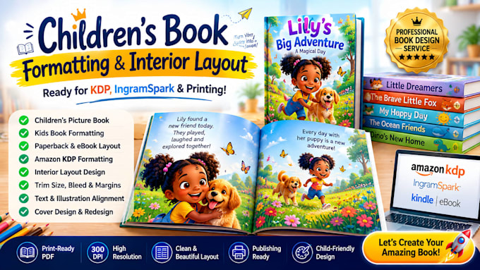 do interior book layout formatting children picture book paperback cover design