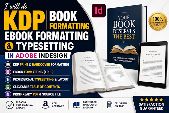 do KDP book formatting, ebook formatting, and typesetting in adobe indesign