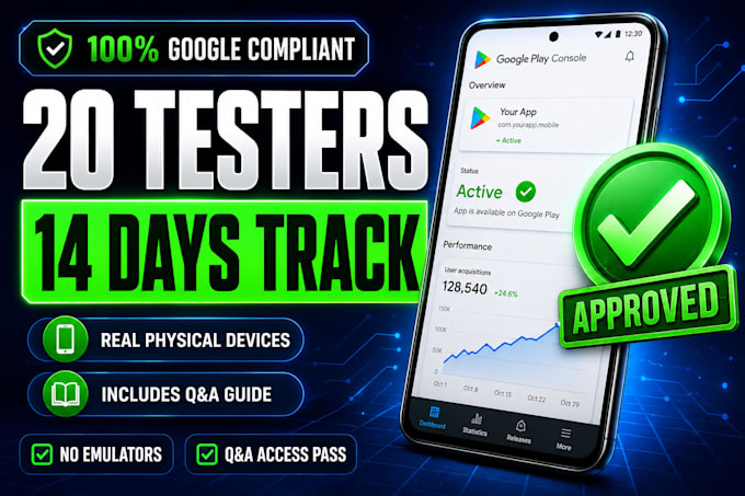 provide 12 testers, closed testing, andriod app testing for google play