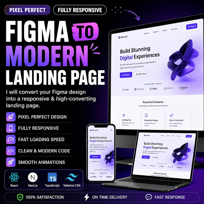convert figma to react landing page with tailwind css