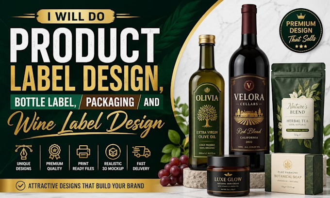 do product label design, bottle label, packaging and wine label design
