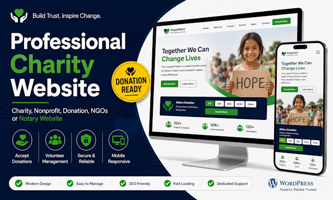 design charity, nonprofit, donation, ngos or notary website
