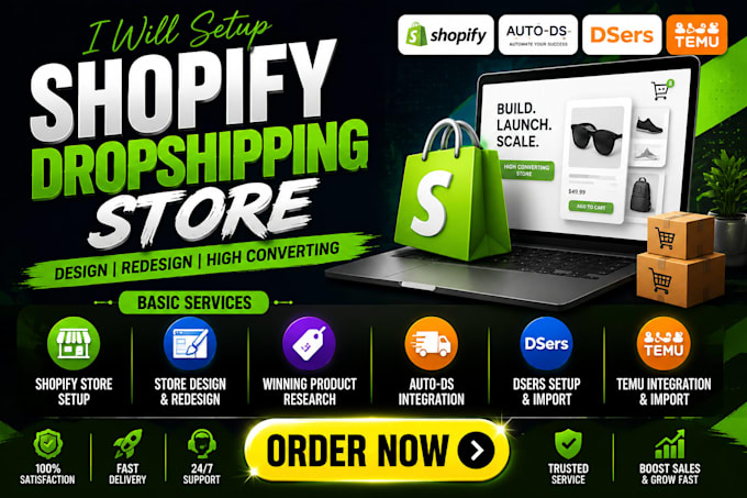 setup shopify dropshipping store shopify store design redesign autods dsers temu