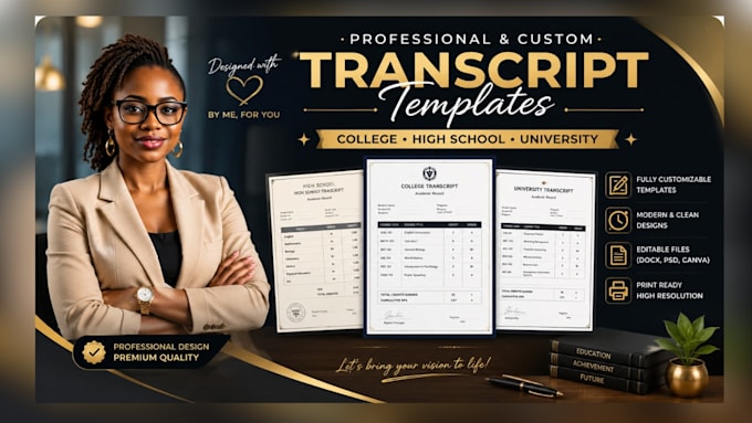 design professional college, high school, and university transcript templates