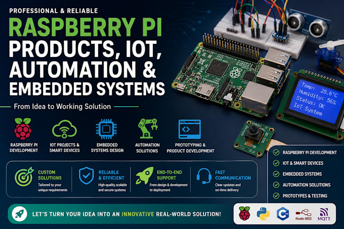 develop raspberry pi products, prototypes, iot, automation, and embedded systems