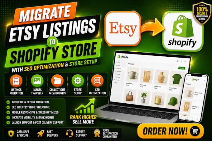 migrate etsy listings to shopify store with SEO optimization and store setup