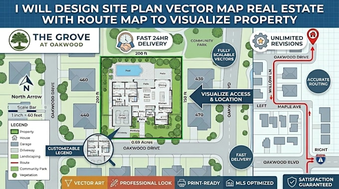 design site plan vector map real estate with route map to visualize property