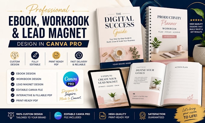 design ebook pdf, workbooks, lead magnet in canva pro
