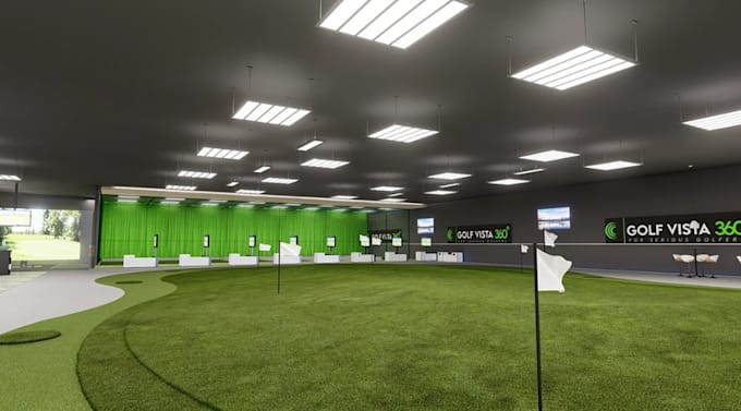 design indoor putting course,golf simulation,sports facility interior,3d layout