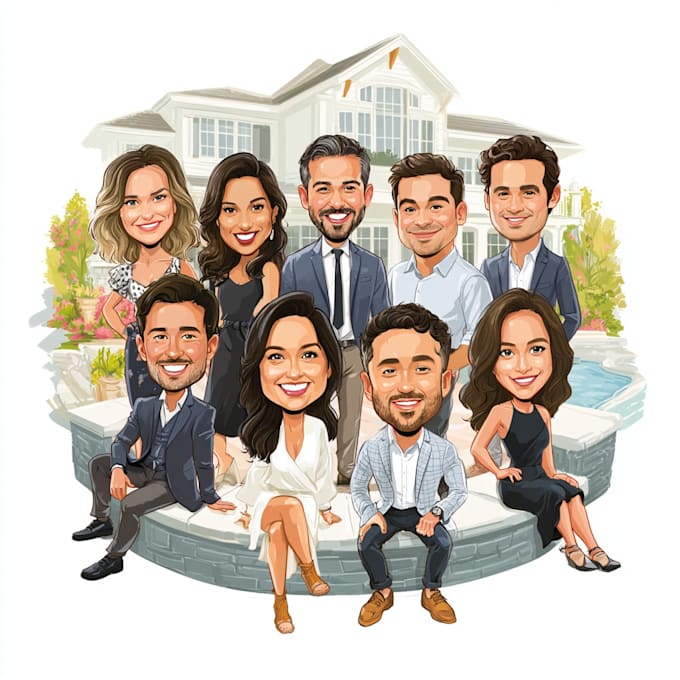 create unique digital group cartoon caricature artwork