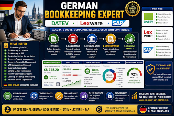 provide german bookkeeping using datev, lexware, and sap