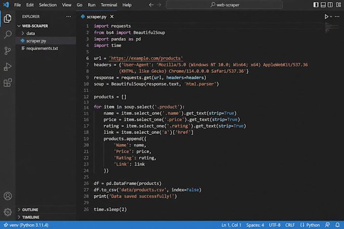 build a web scraping script using python