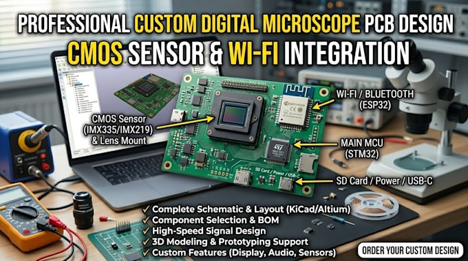 develop a custom digital microscope with pcb camera and wifi