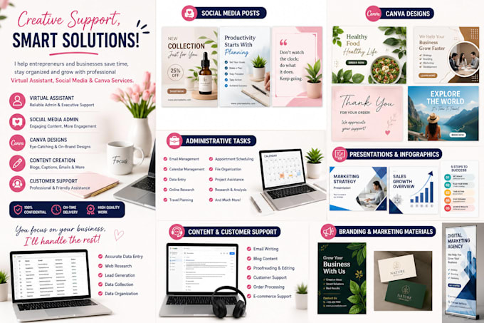 be creative virtual assistant, social media admin, personal executive va,canva