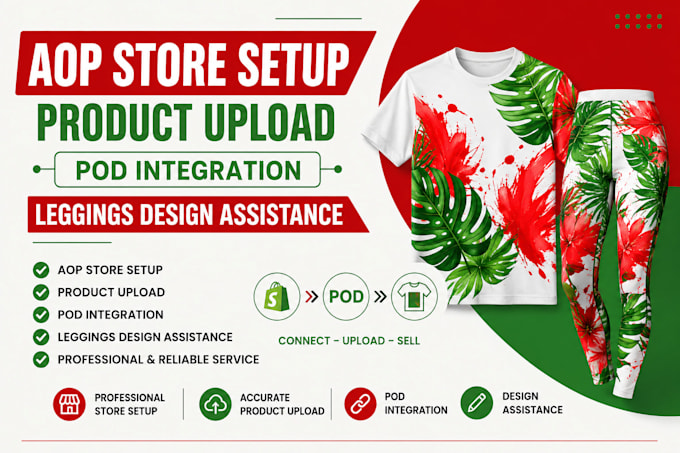 aop store setup product upload print on demand integration leggings design