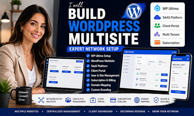 build wordpress multisite expert network setup wp ultimo saas client portal