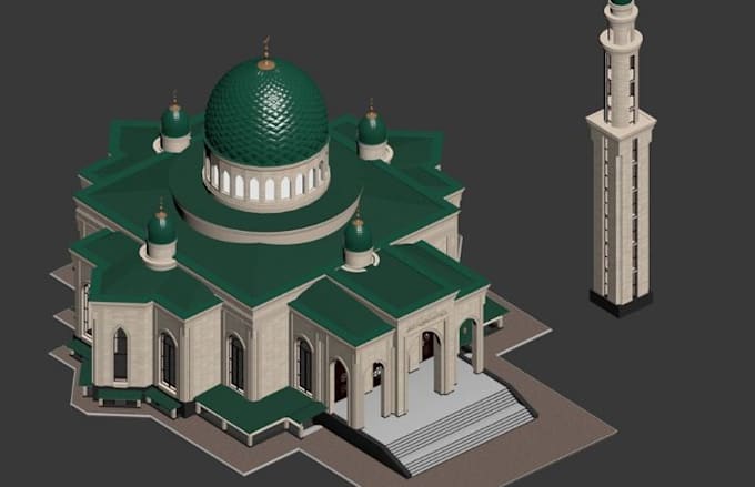 3d mosque rendering, masjid design, church exterior and religious visualization