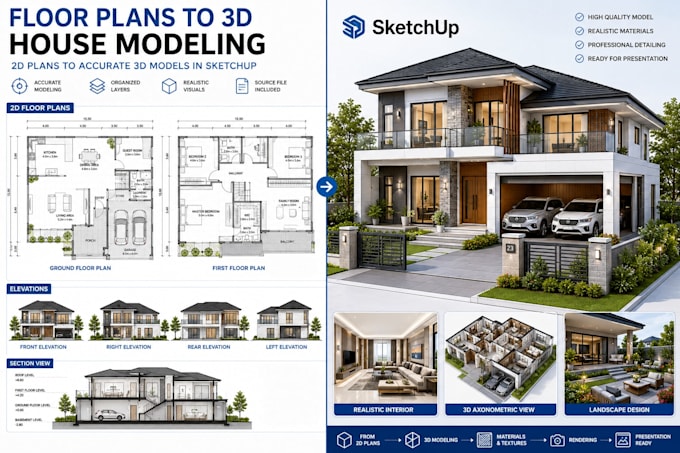 create house 3d models from floor plans using sketchup