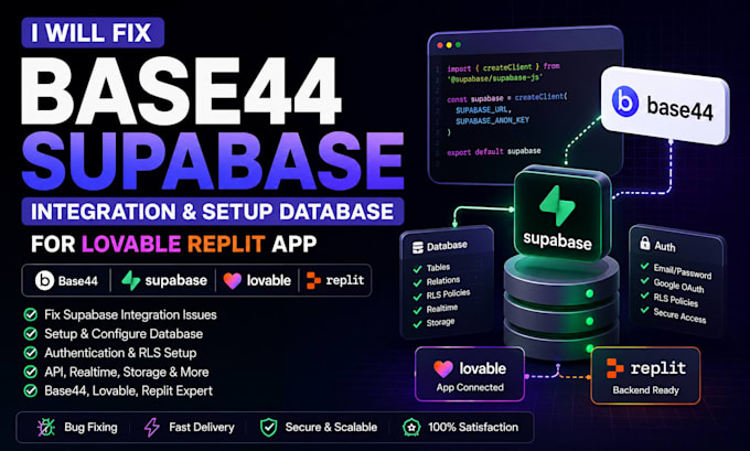 fix base44 supabase integration and setup database for lovable replit app