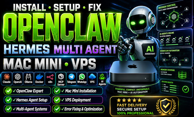 install setup fix openclaw hermes ai multi agent bot on mac mini vps docker n8n