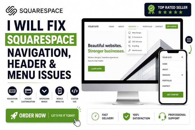 fix squarespace navigation, header, and menu issues