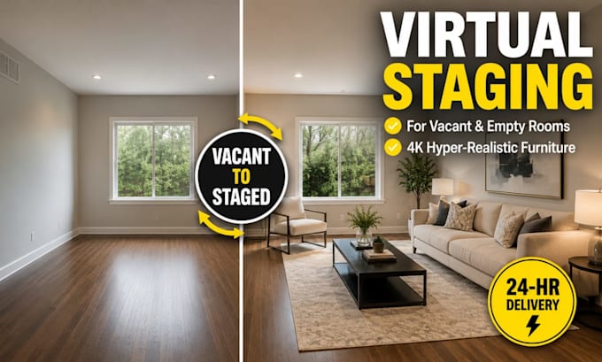do realistic virtual staging for vacant and empty rooms