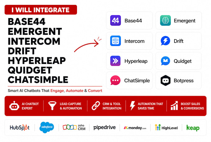 integrate base44 emergent intercom drift hyperleap quidget chatsimple