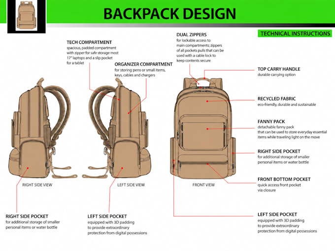 make tech packs and designs for bags