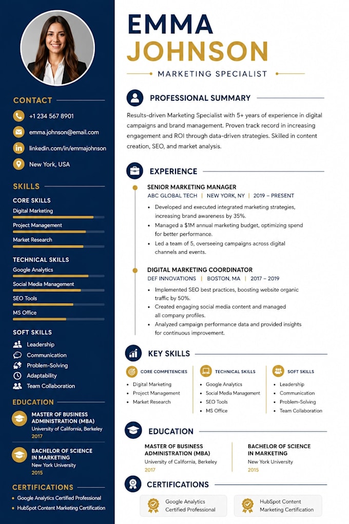 create a modern professional resume and CV design