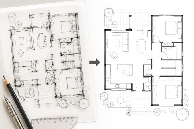 trace and digitize 2d floor plans to cad drawing