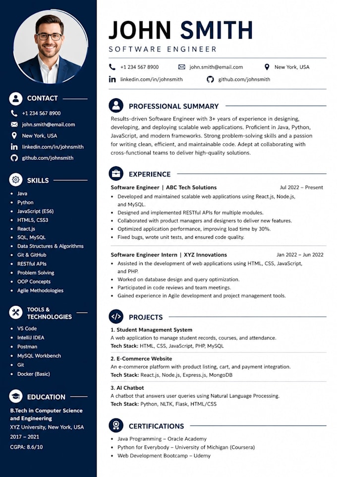 create a professional ats friendly resume and CV