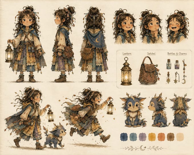 create character turnaround, expression sheet and pose sheet