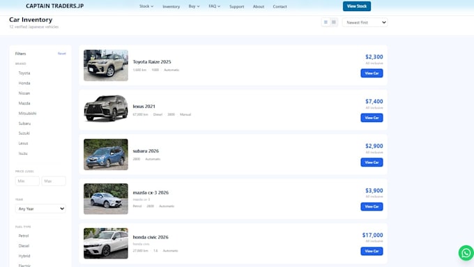 build a custom vehicle export and car dealership website
