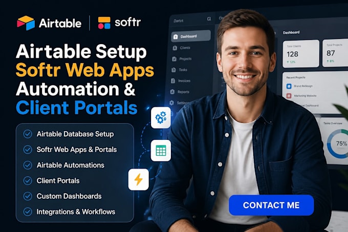 setup airtable database, softr wbapp, airtable automation, and client portal